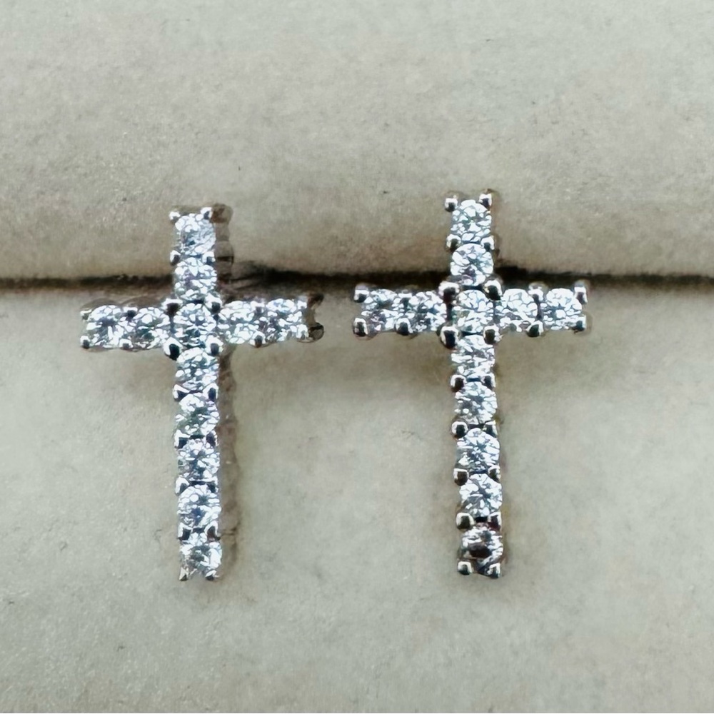 Sterling Silver Cross Stud Earrings. 1” tall x 1/2” across. Never worn!